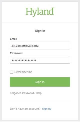 Hyland Sign in Screen